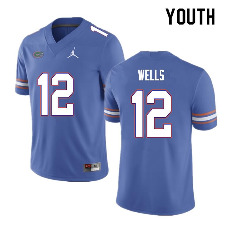 Youth NCAA Florida Gators Rick Wells #12 Stitched Authentic Nike Blue College Football Jersey XBT4065AO